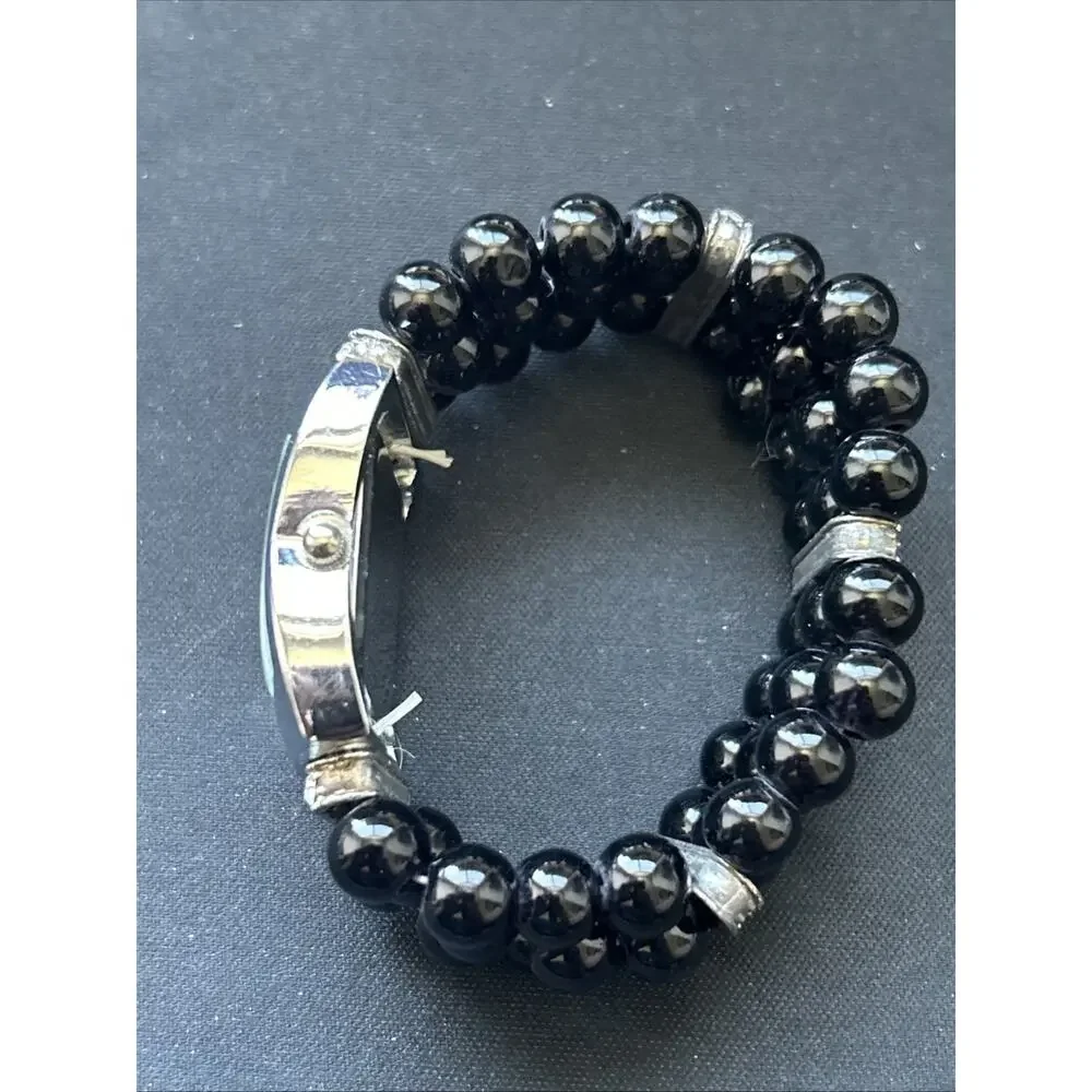 Fent Silver Tone Black Bead Band Women’s Quartz Watch
